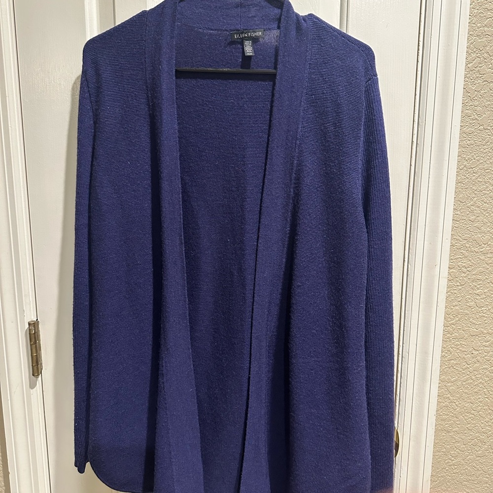 Eileen Fisher Eggplant 🍆 Purple Merino Wool Knit Cardigan